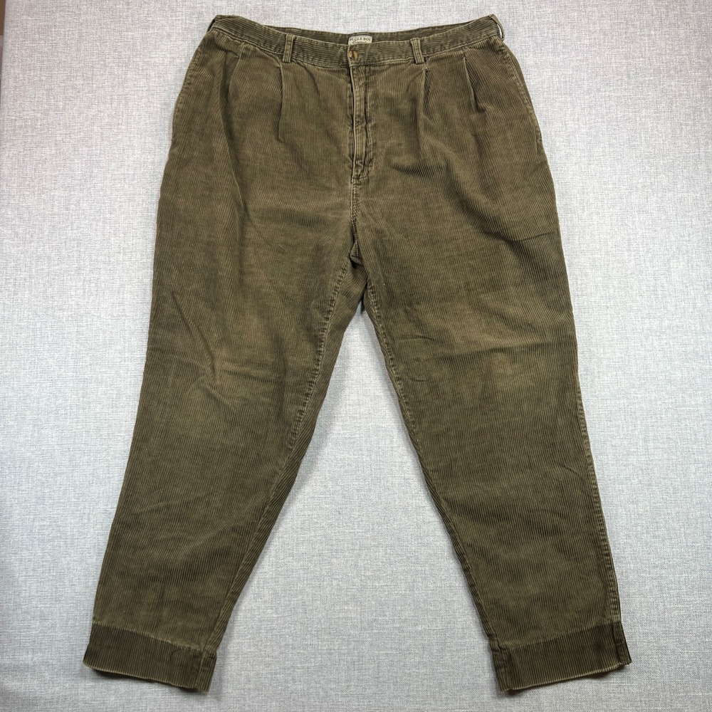 Vintage Bugle Boy‎ Corduroy Pants Mens 40x29 Olive Green Pleated Academia *FLAW